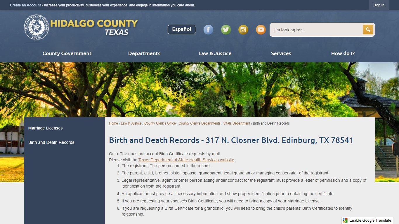 Birth and Death Records - Hidalgo County, Texas