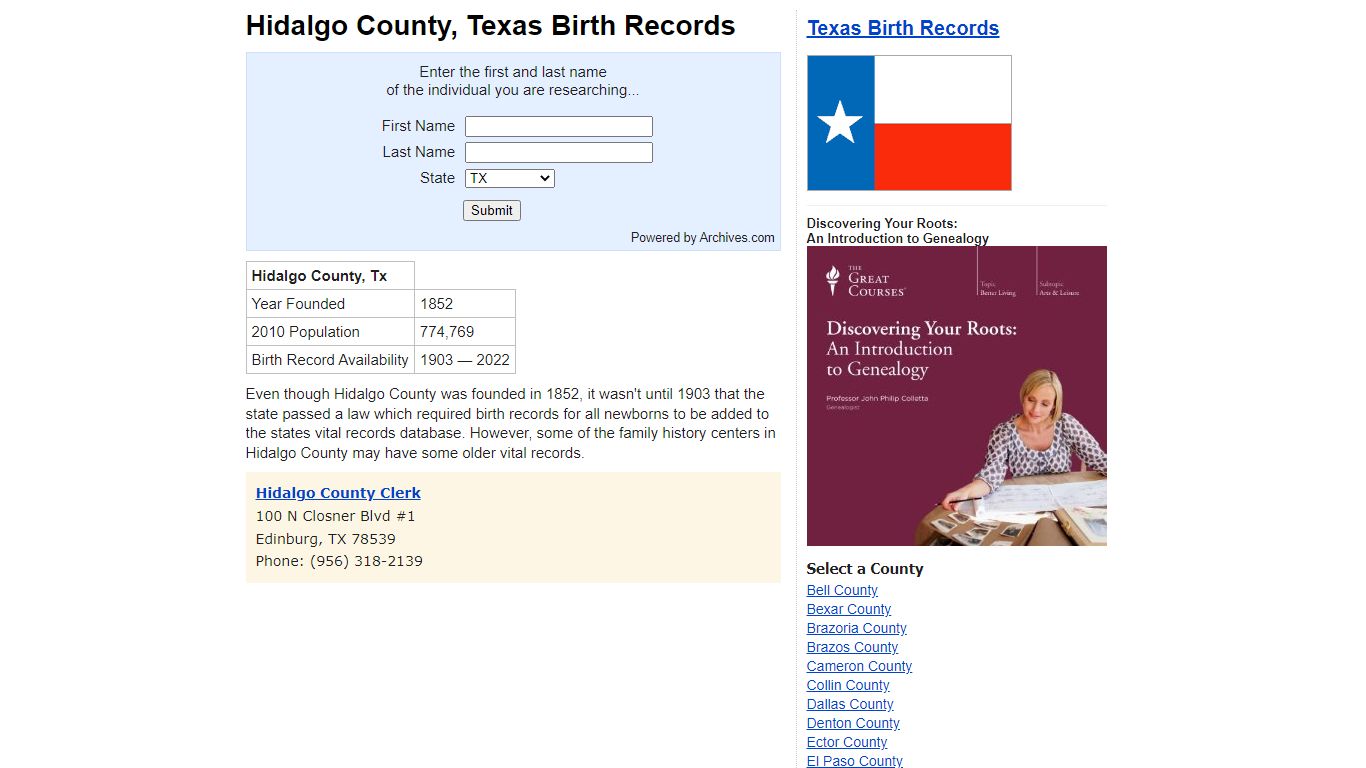 Hidalgo County, Texas - Birth Records and Birth Certificates