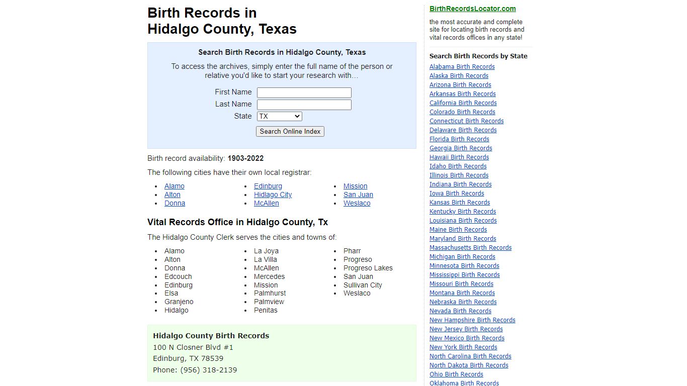 Birth Records in Hidalgo County, Texas