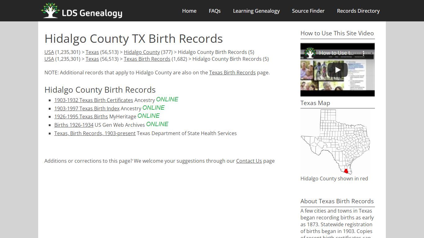 Hidalgo County TX Birth Records - LDS Genealogy