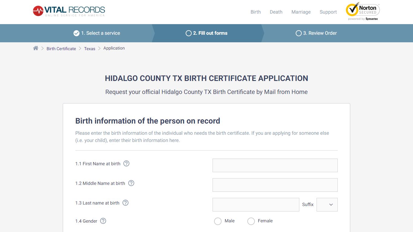 Hidalgo County TX Birth Certificate Application