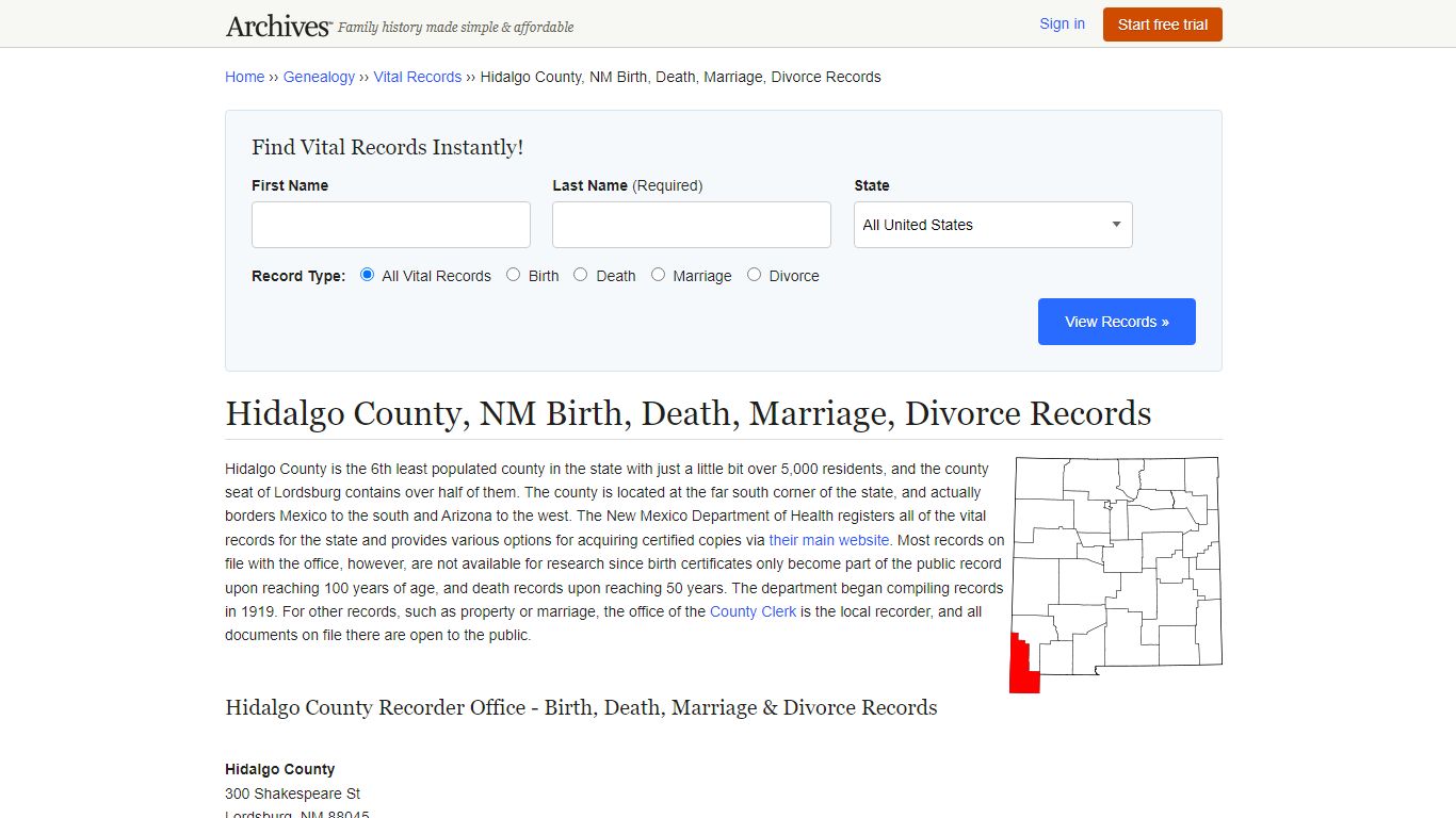 Hidalgo County, NM Birth, Death, Marriage, Divorce Records